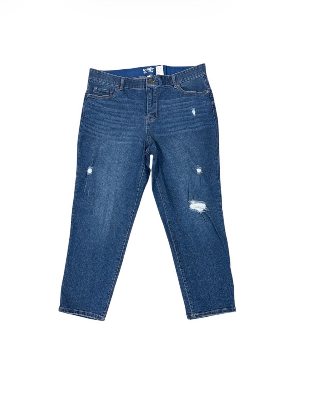 Terra & Sky Boyfriend Jeans Women’s 16W Distressed Cropped Mid Rise Stretch